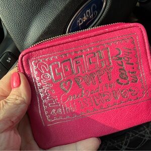 Coach Pink Poppy Zip Coin Wallet with Metallic Logo